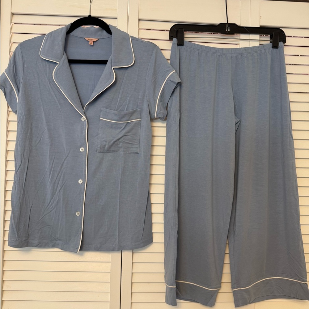 Eberjey Light Blue Short-Sleeve Piped Pajama Set